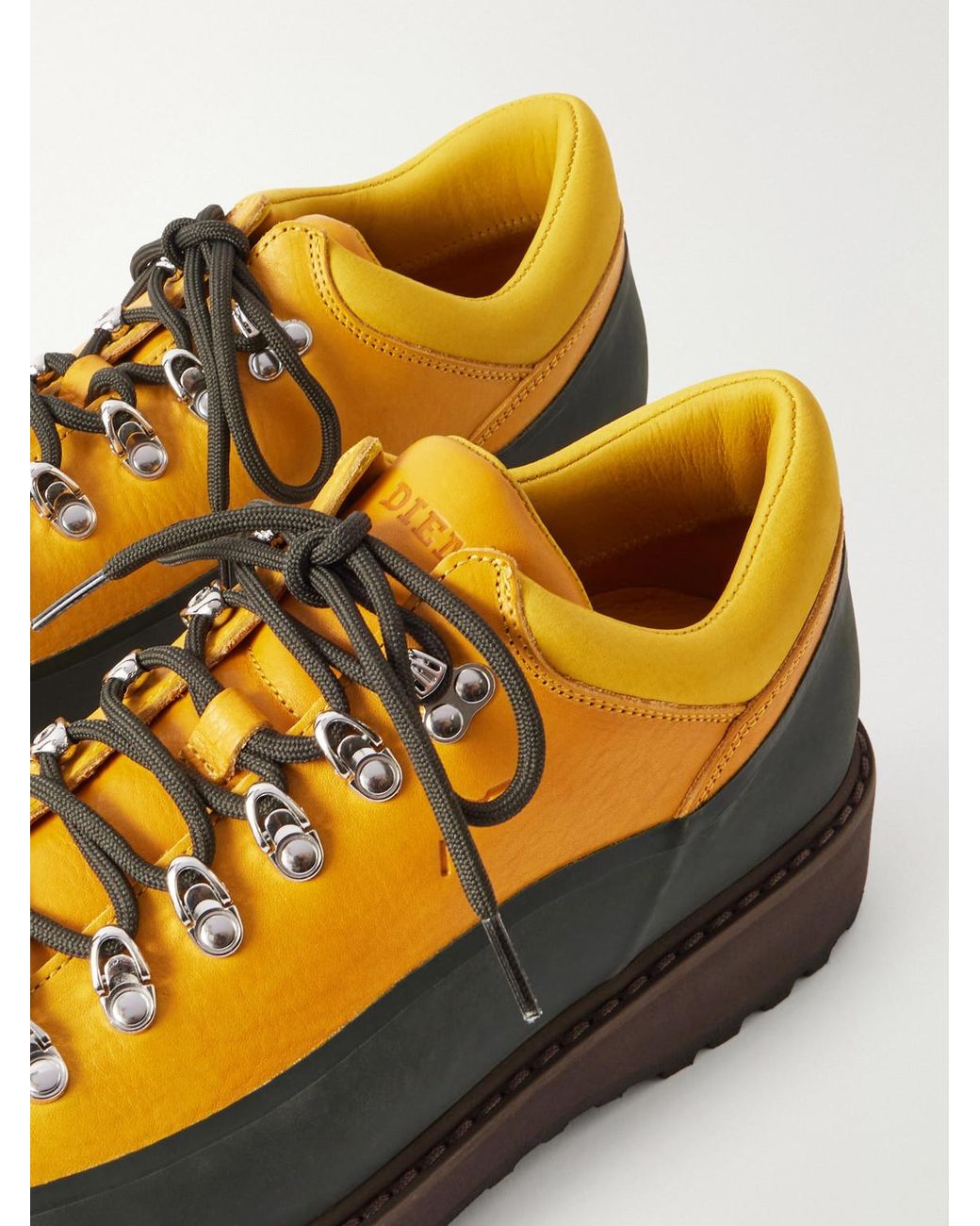 Diemme Yellow Cornaro Rubber-Trimmed Leather Hiking Boots for men