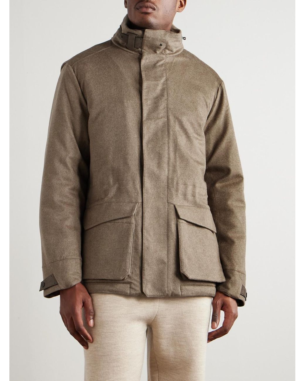 Sease Brown Uptown Padded Hooded Cashmere Jacket for men