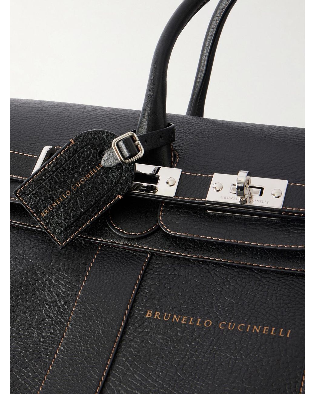 Brunello Cucinelli Black Panelled Full-grain Leather Weekend Bag for men