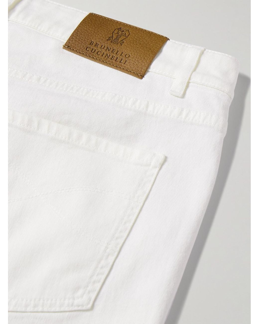 Brunello Cucinelli White Slim-Fit Straight-Leg Logo-Embroidered Jeans for men