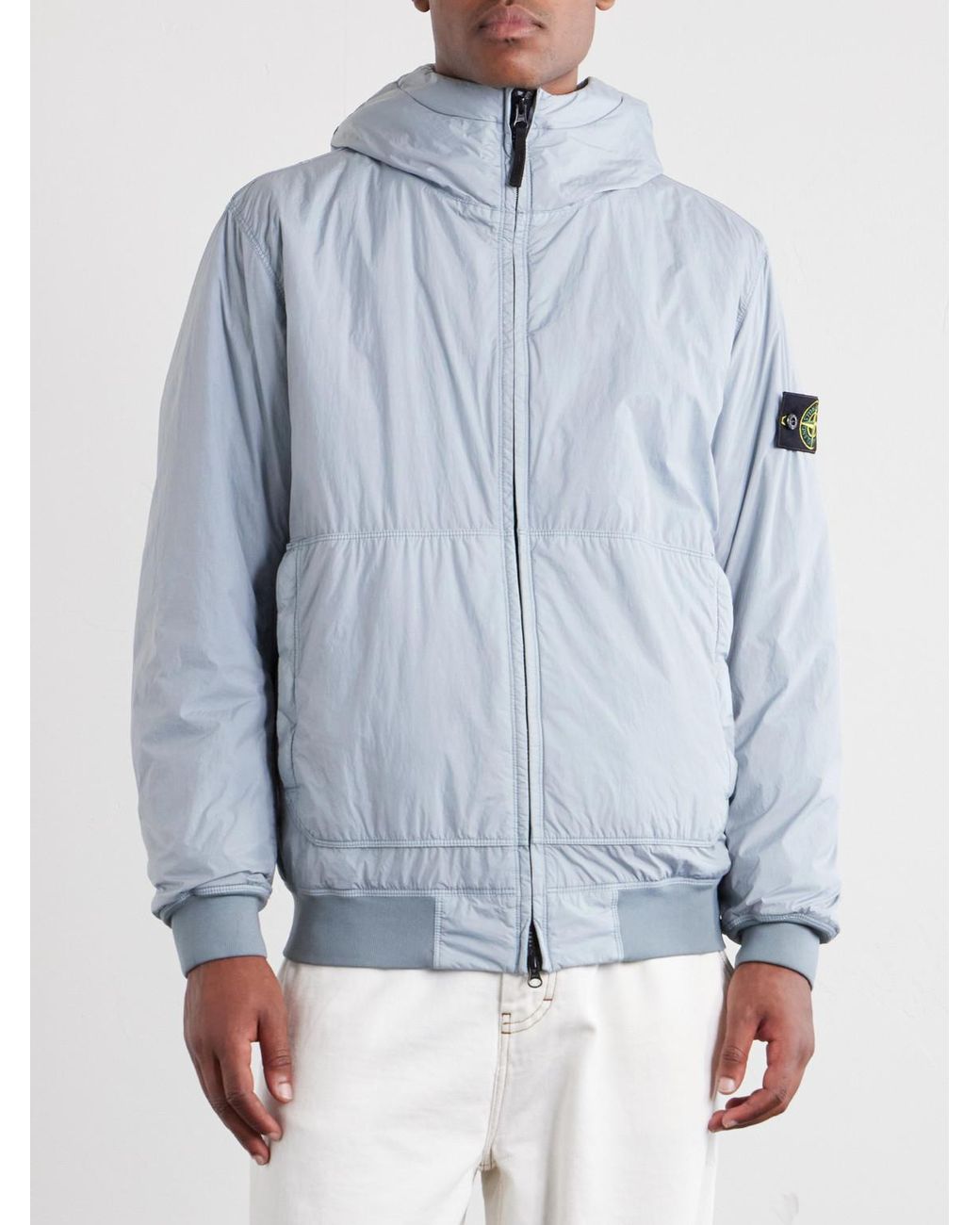 Stone Island Blue Logo-Appliquéd Padded Garment-Dyed Recycled Crinkle Reps Ny Shell Hooded Jacket for men