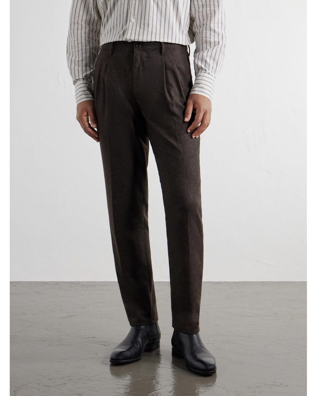 Slowear Gray Tapered Pleated Wool-Blend Flannel Trousers for men
