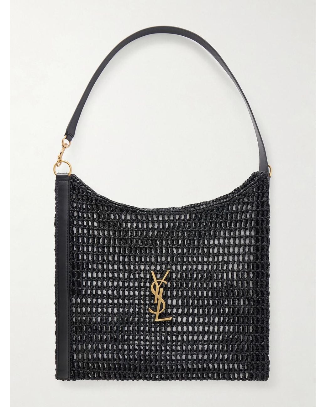 Saint Laurent Black Oxalis Leather-Trimmed Raffia Tote Bag for men