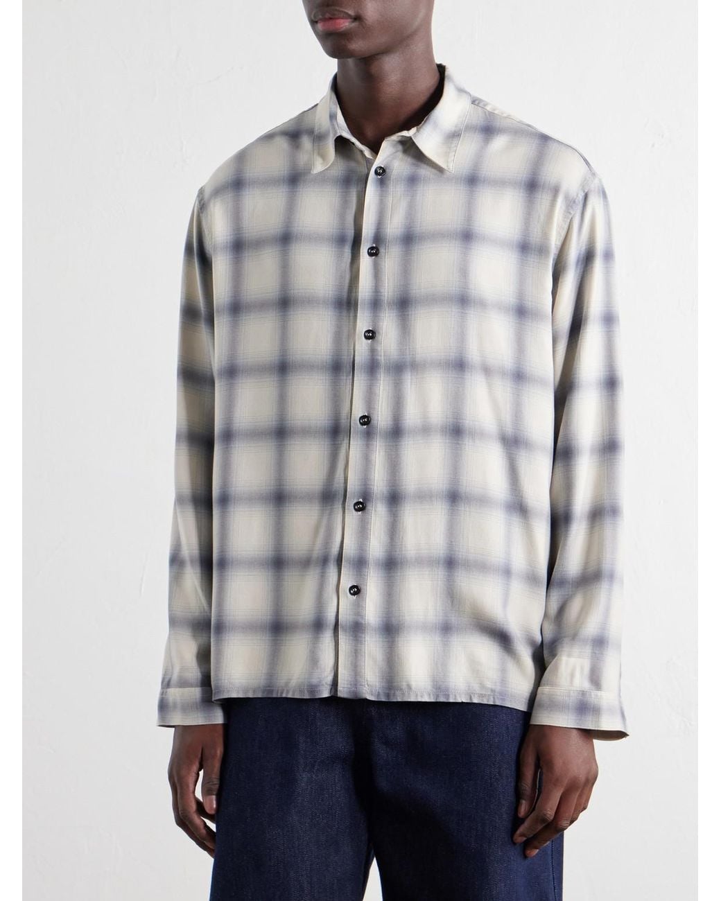 SAGE NATION Blue Strano Checked Twill Shirt for men