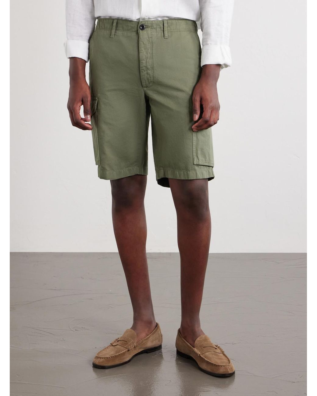 Slowear Green Incotex Straight-Leg Cotton And Linen-Blend Shorts for men