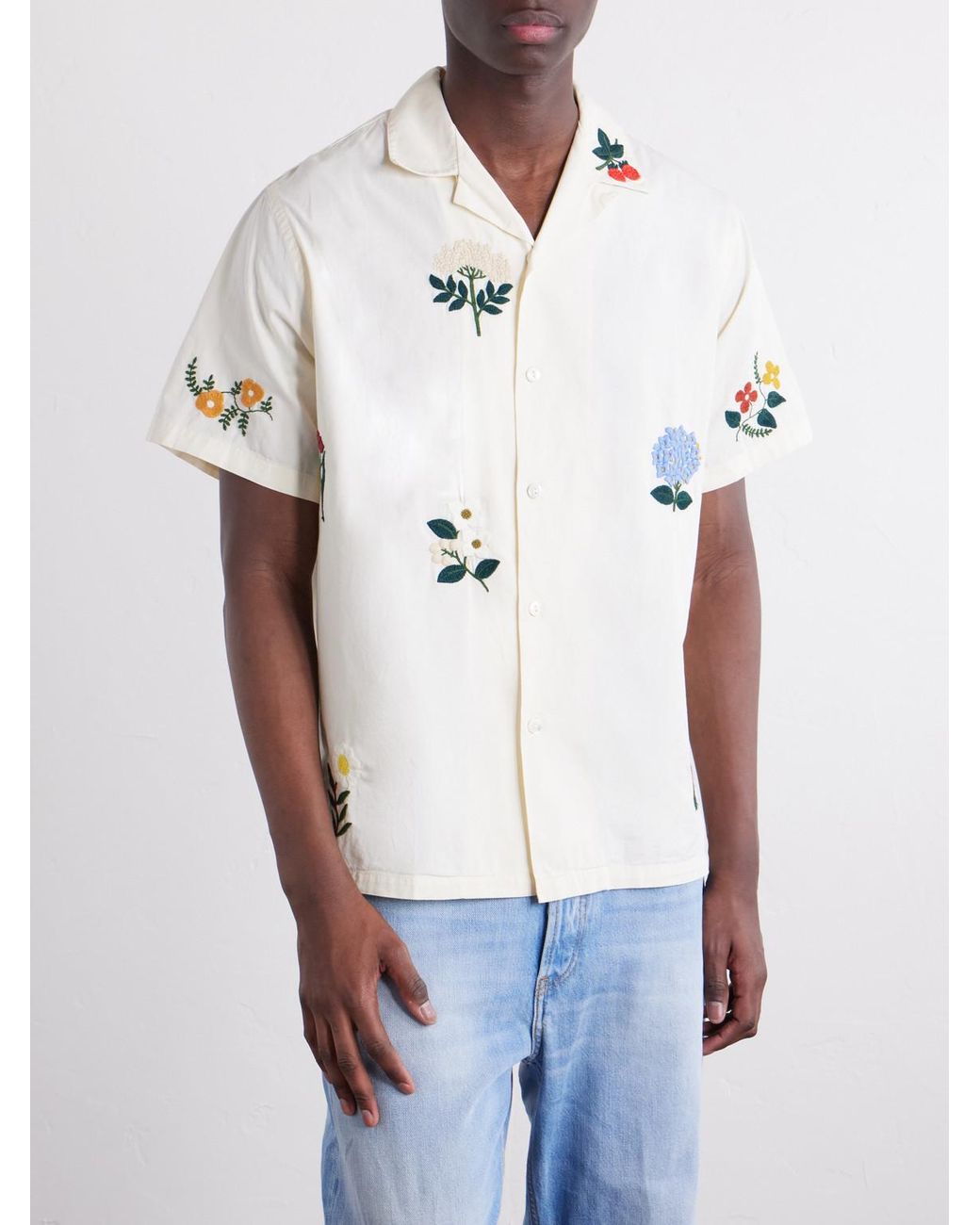 Portuguese Flannel Natural Embroidered Organic Cotton Shirt for men