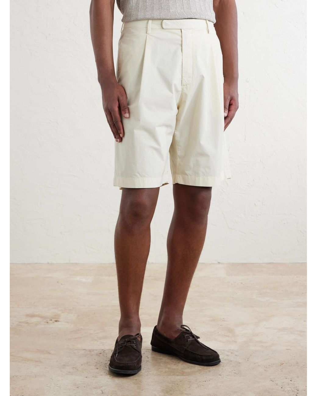 Boglioli White Straight-Leg Pleated Cotton-Blend Poplin Shorts for men