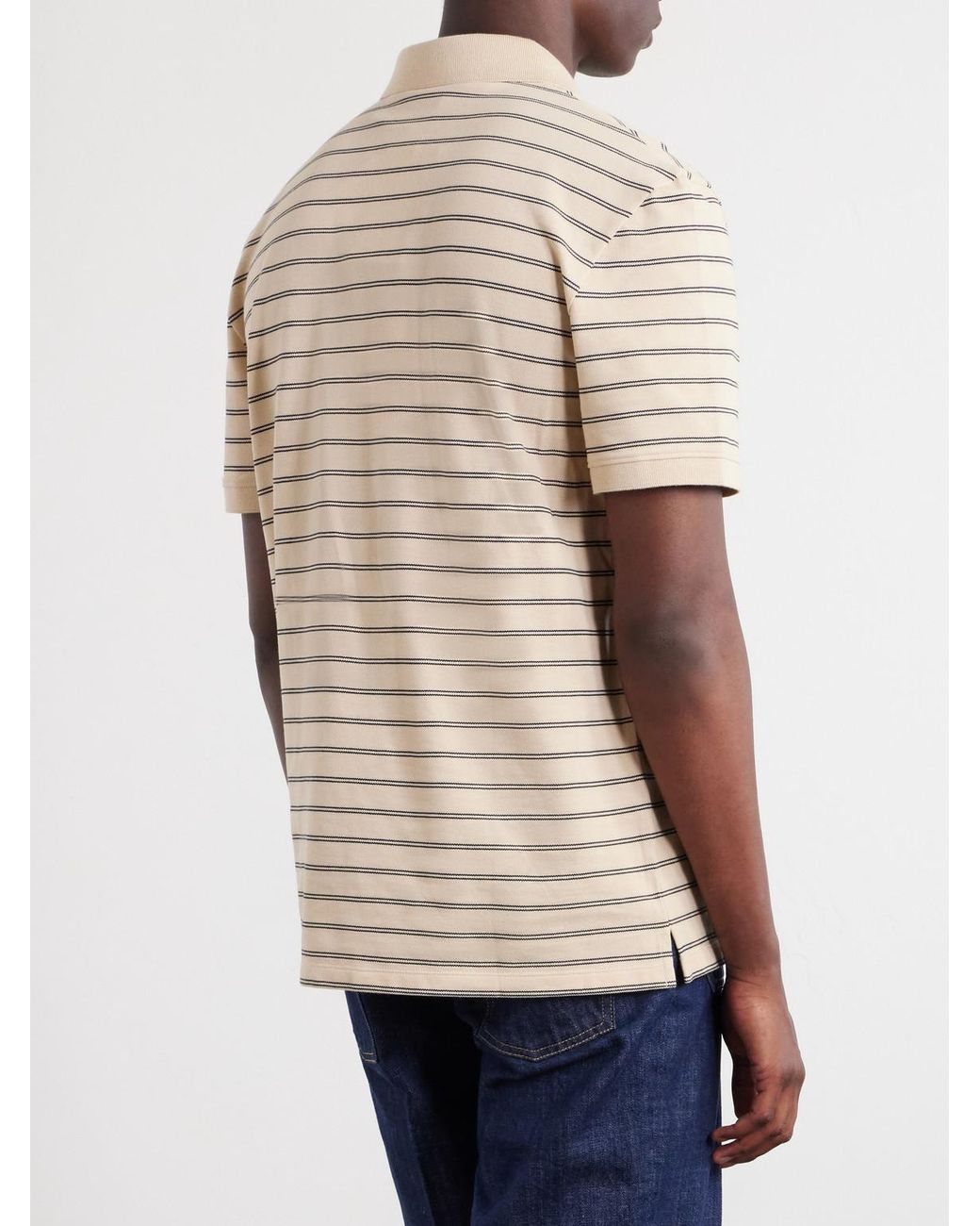 Valentino Garavani Natural Vlogo Striped Cotton-Piqué Polo Shirt for men