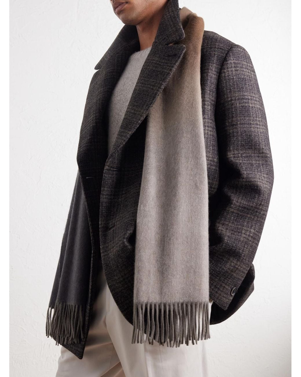 Johnstons Natural Umbra Fringed Cashmere Scarf for men