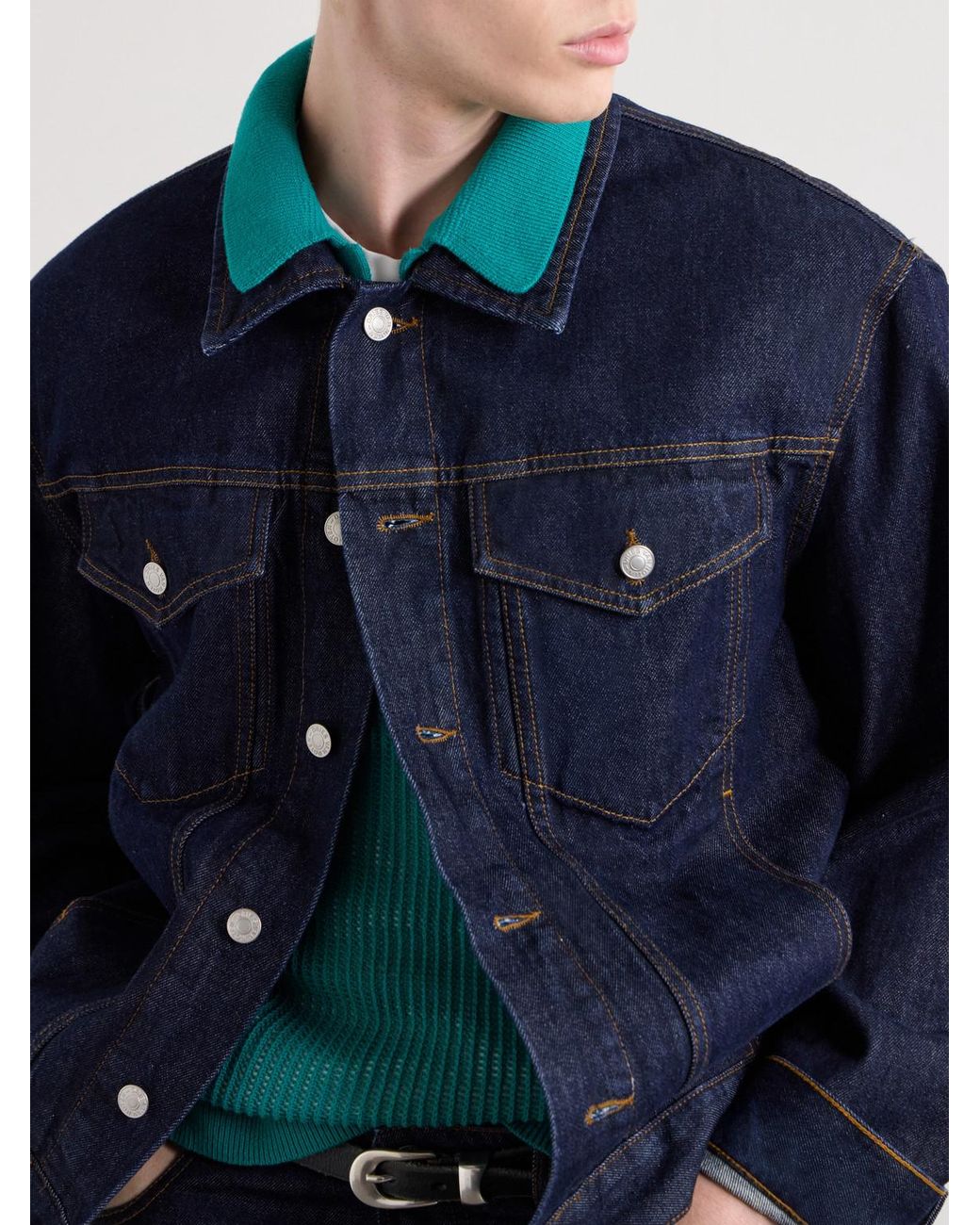 Aimé Leon Dore Blue Open-Collar Open-Knit Cotton Polo Shirt for men