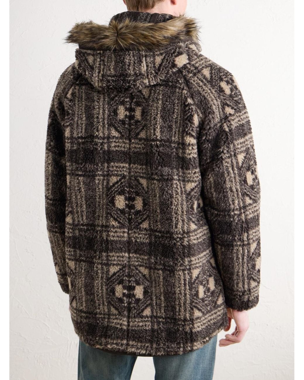 RRL Brown Hooded Plush-Trimmed Fleece Jacket for men