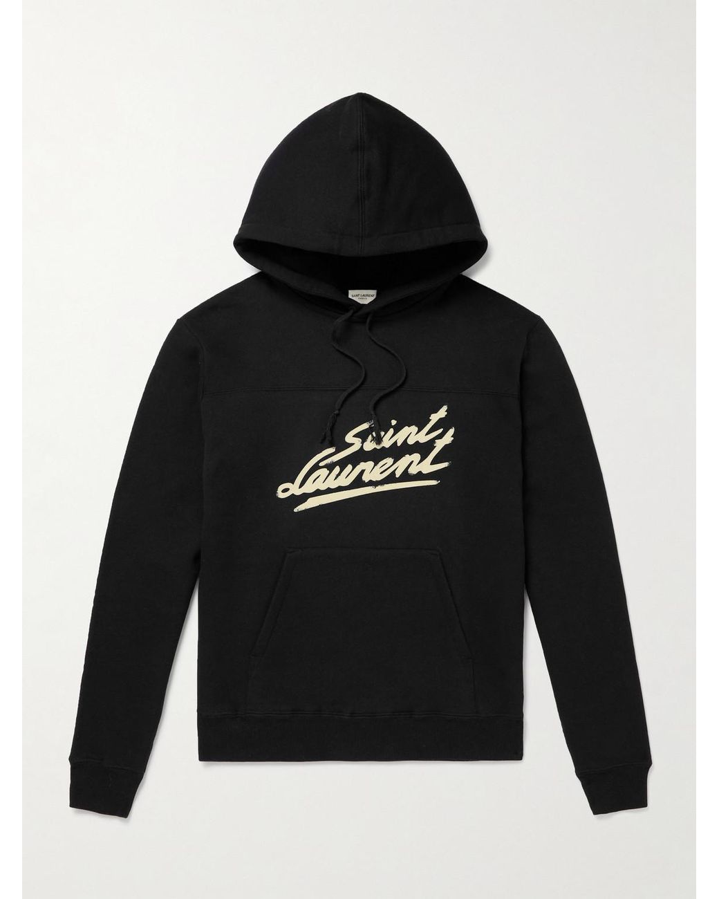Saint Laurent Logo-flocked Cotton-jersey Hoodie in Black for