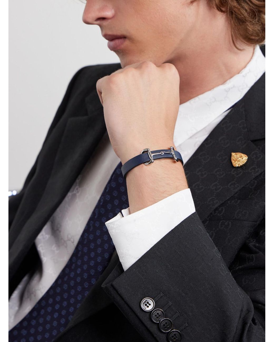 Gucci Blue Horsebit-Embellished-Tone And Leather Bracelet for men