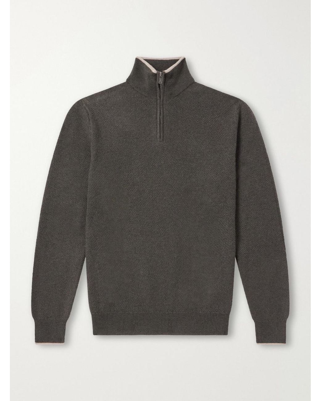 Fedeli Gray Ape Half-Zipped Cashmere Sweater for men