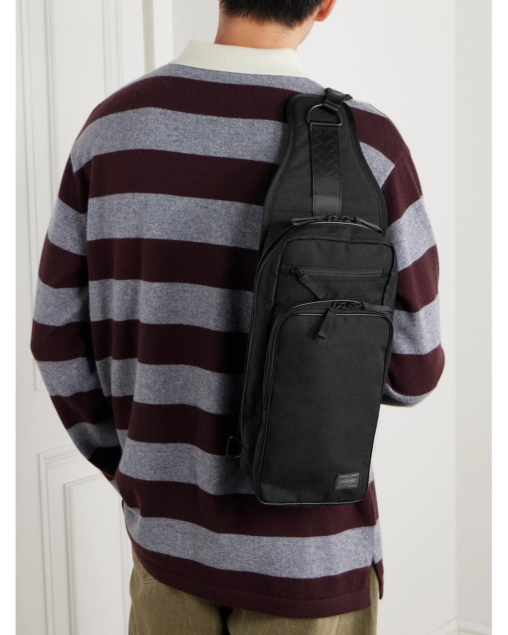 Porter-Yoshida and Co Black Hybrid Sling Logo-Appliquéd Canvas Backpack for men