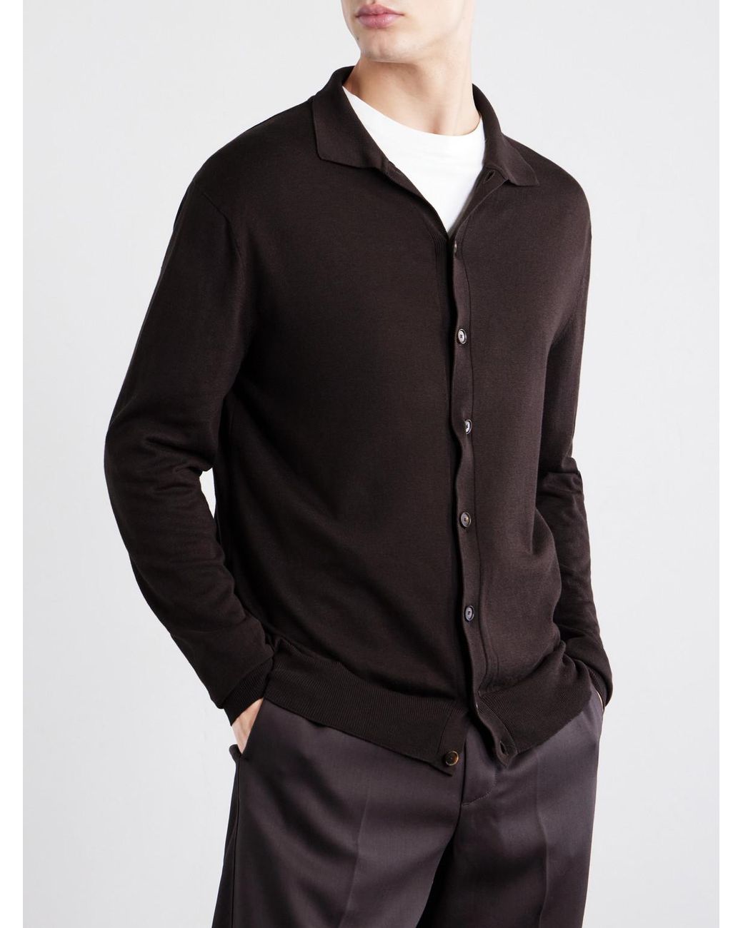 Caruso Black Silk And Cotton-Blend Cardigan for men