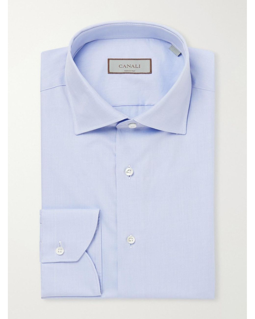 Canali Blue Impeccabile Cutaway-Collar Cotton-Poplin Shirt for men