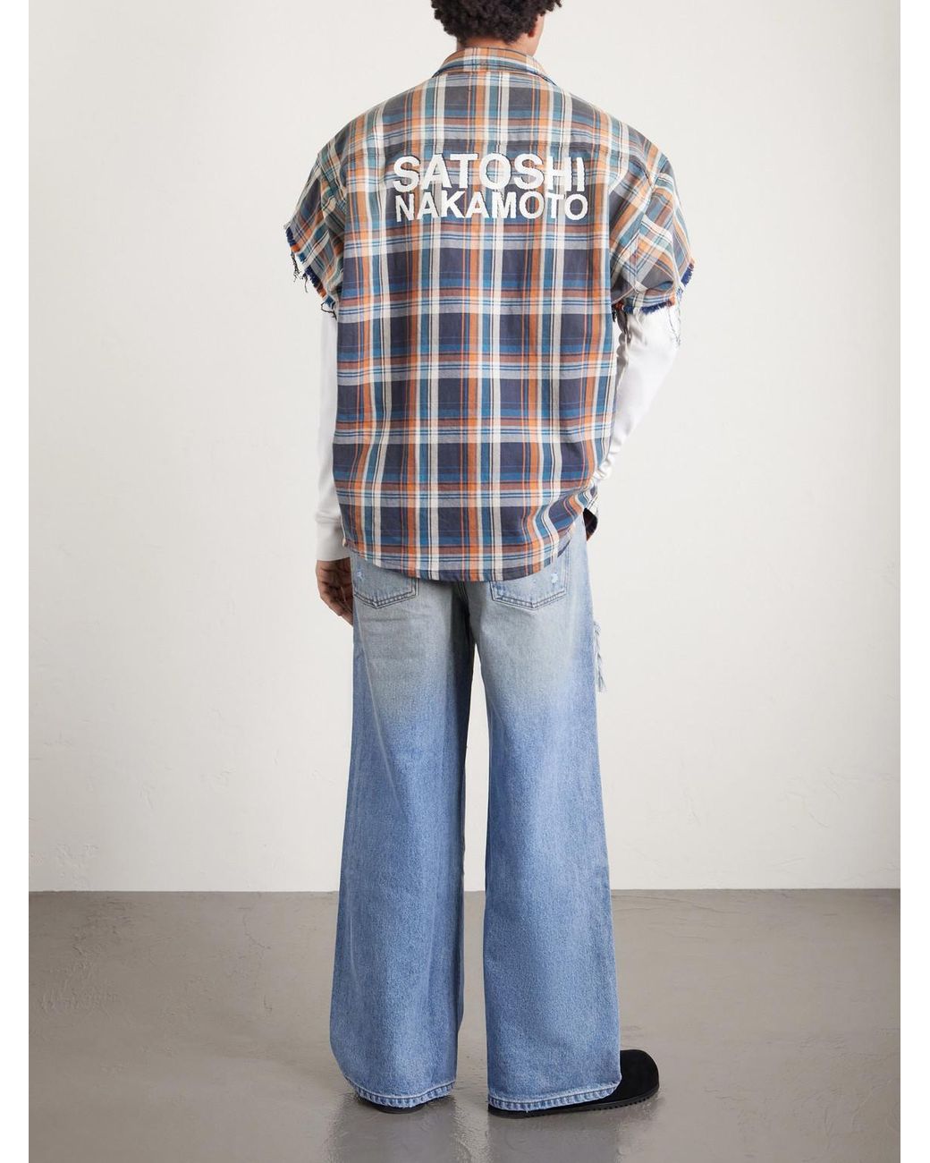 Satoshi Nakamoto Blue Blessed To Be Stressed Straight-Leg Distressed Jeans for men