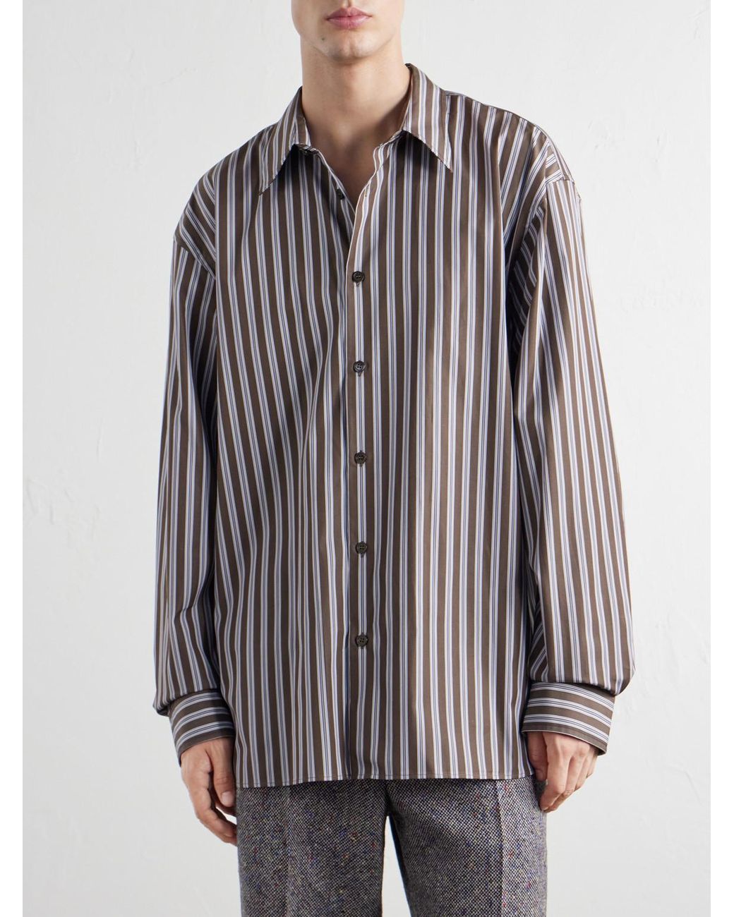 Dries Van Noten Gray Croom Striped Cotton-Poplin Shirt for men