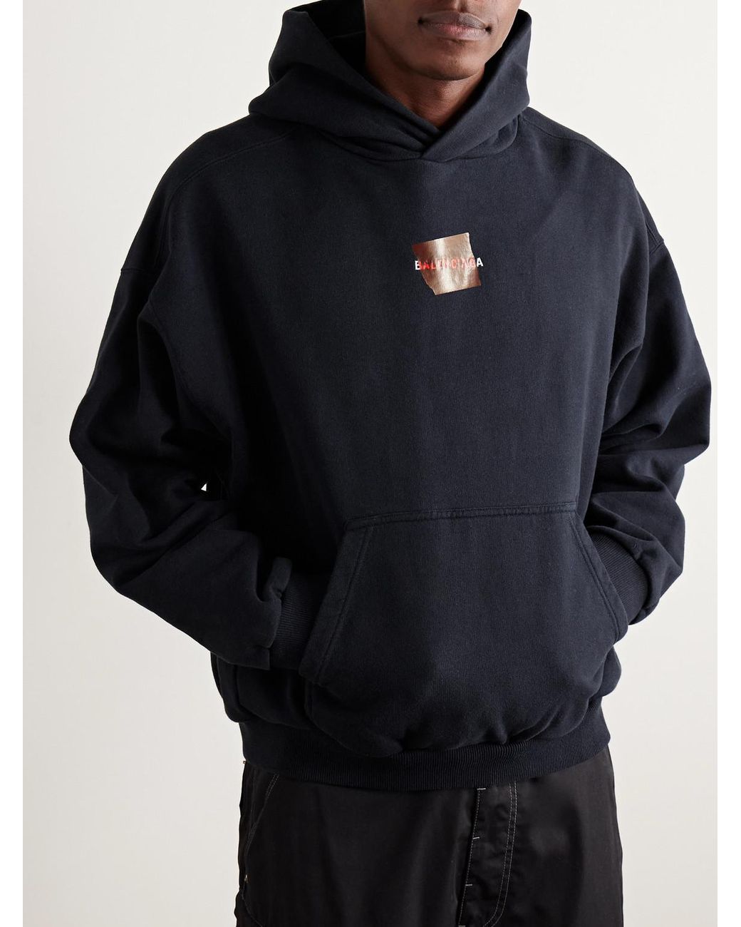 Balenciaga Blue Logo-embroidered Cotton-jersey Hoodie for men