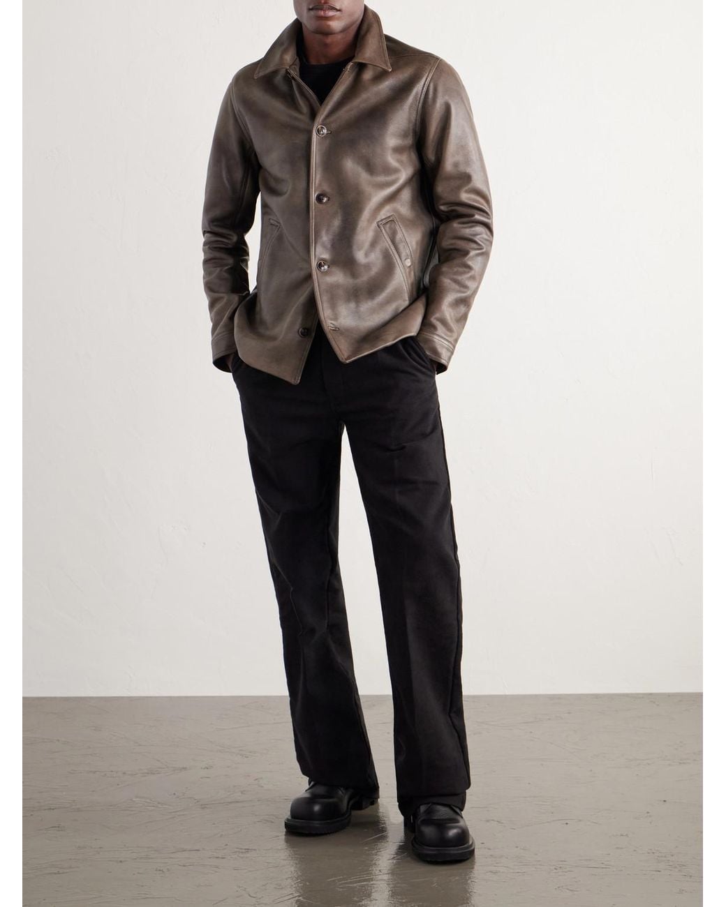 Rick Owens Brown Brad Leather Jacket for men