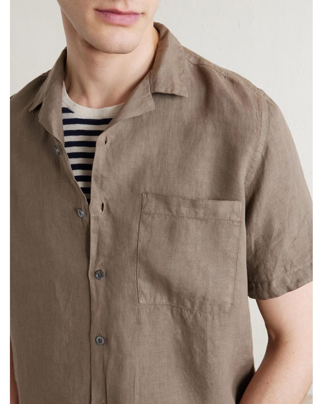 Canali Gray Camp-Collar Linen Shirt for men