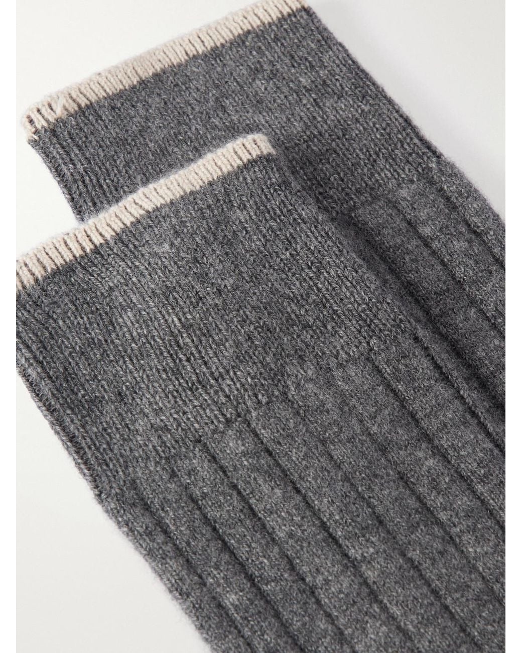 Brunello Cucinelli Gray Ribbed Cashmere Socks for men