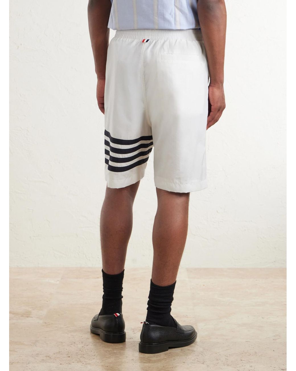Thom Browne White Straight-Leg Striped Shorts for men