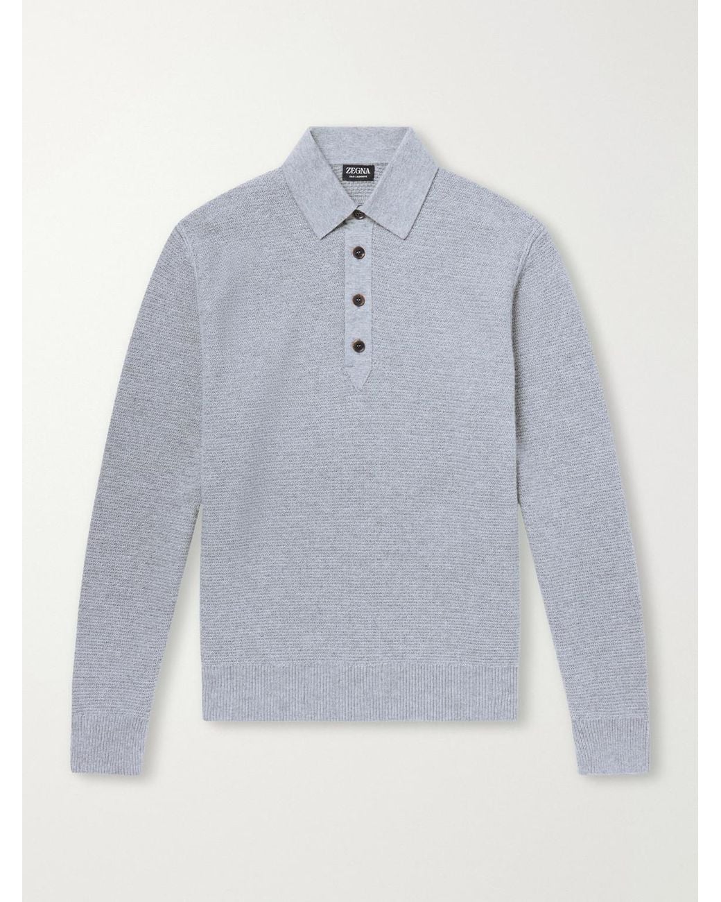 Zegna Blue Oasi Cashmere-Piqué Polo Shirt for men