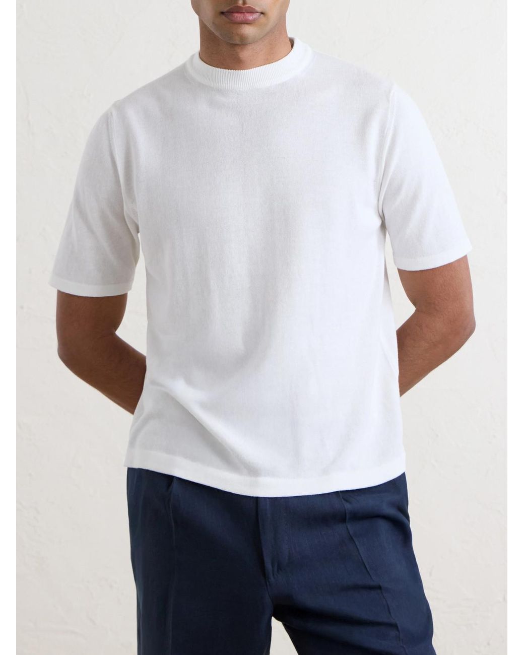 De Petrillo White Knitted Cotton T-Shirt for men
