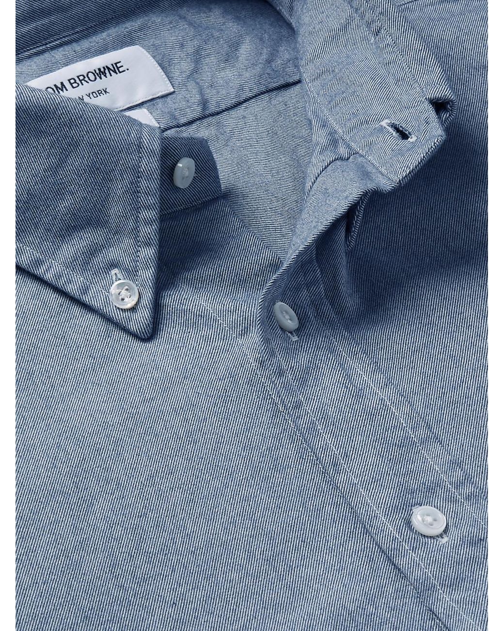 Thom Browne Blue Button-down Collar Striped Cotton-flannel Shirt for men