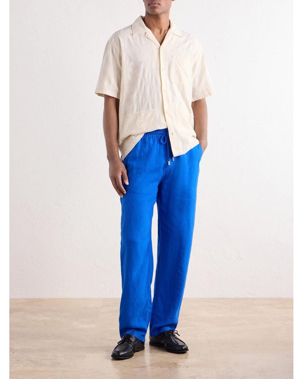 Vilebrequin Blue Pacha Straight-Leg Woven Linen Drawstring Trousers for men