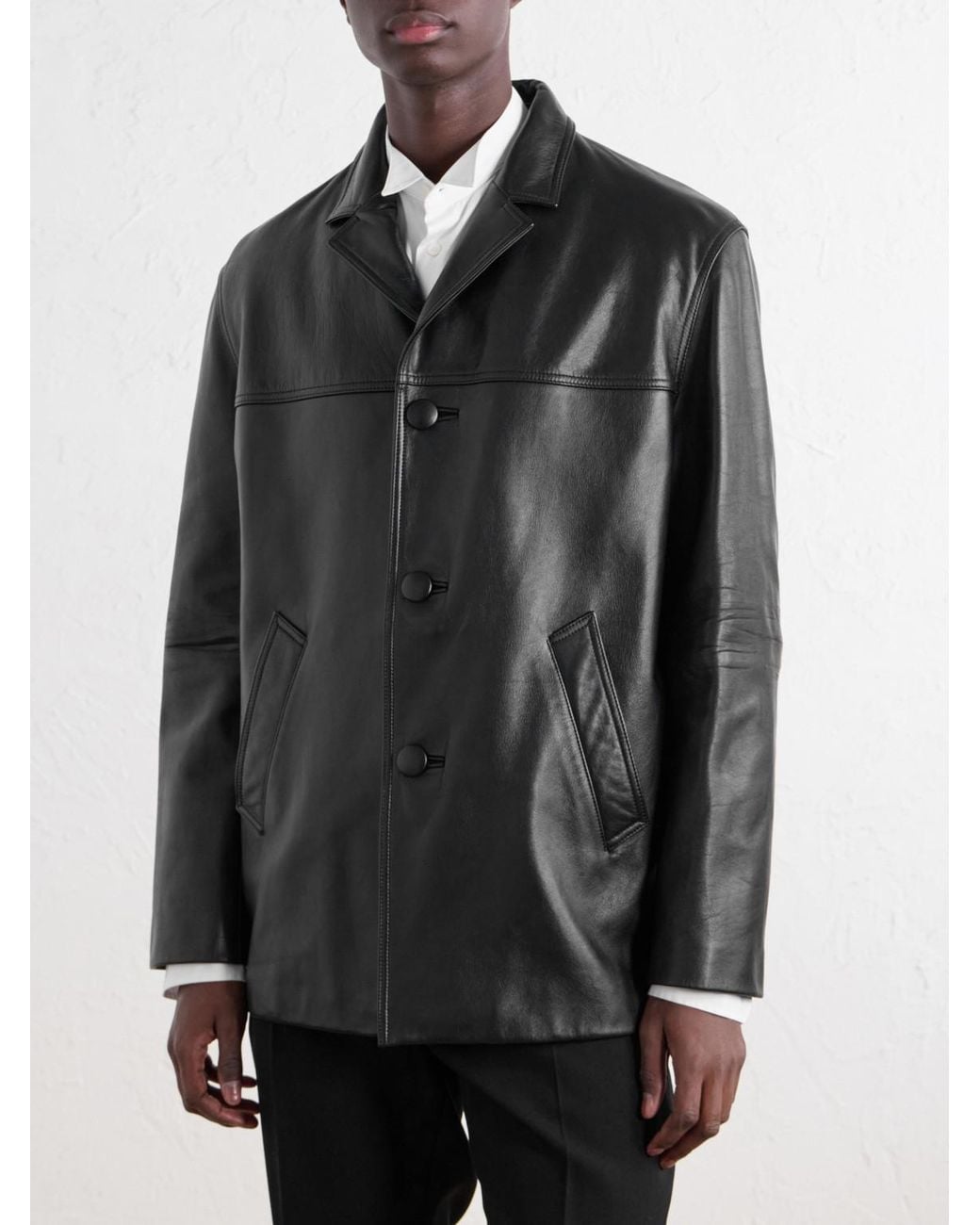 Totême Black Panelled Full-Grain Leather Jacket for men