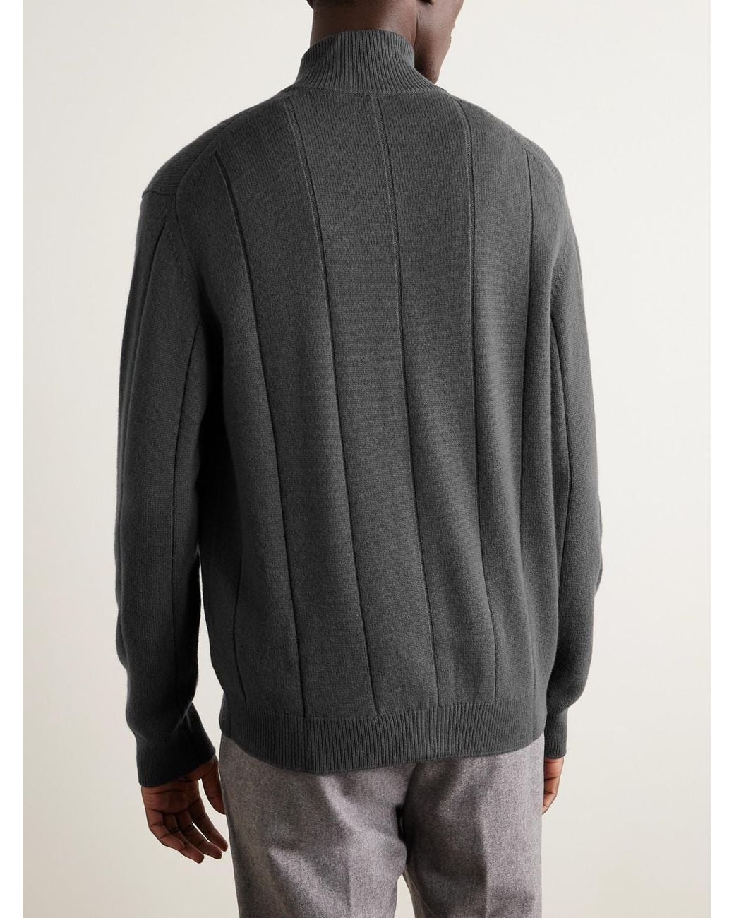 Eleventy Gray Ribbed Wool Zip-Up Cardigan for men