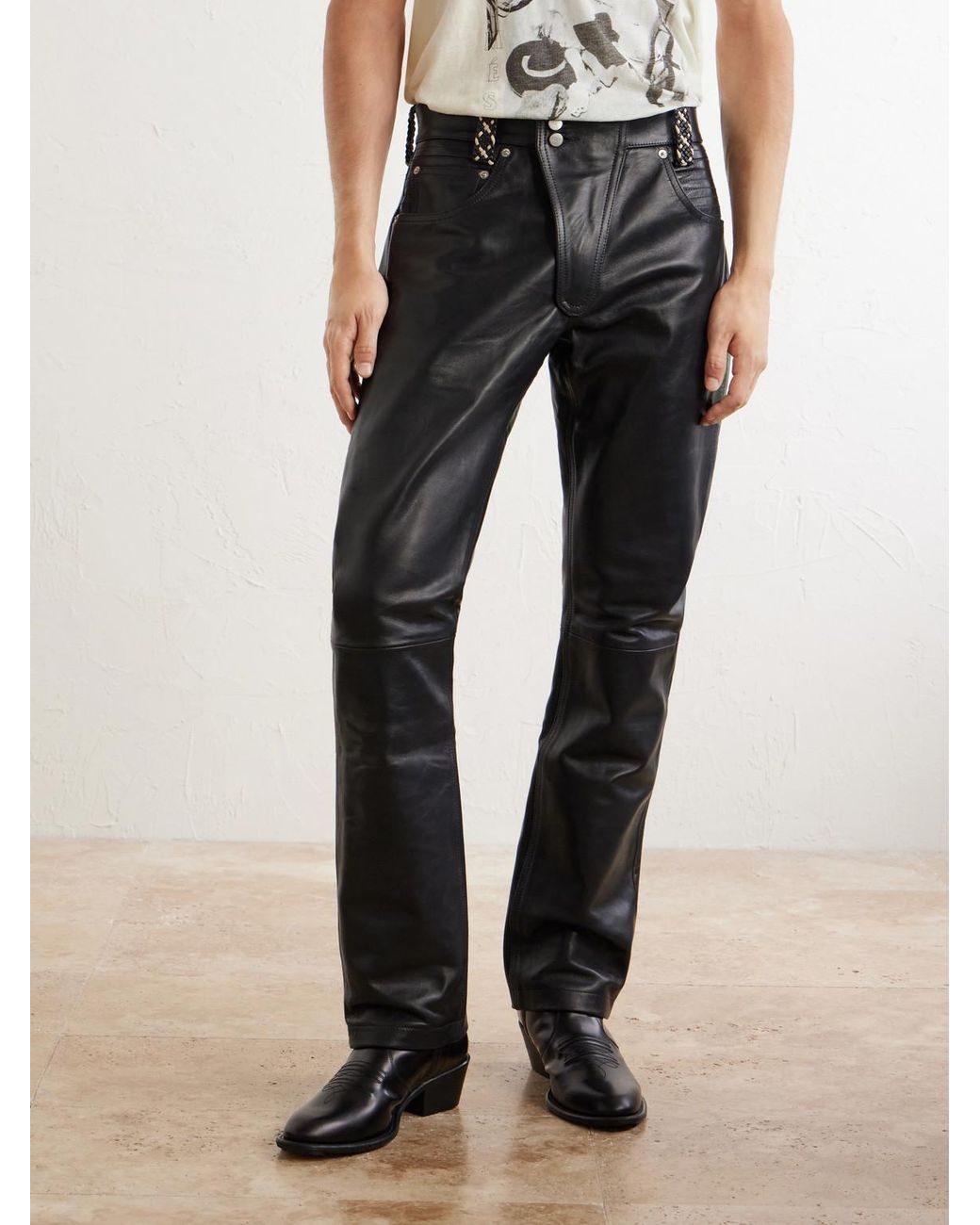 Enfants Riches Deprimes Gray Moto Fly Straight-Leg Embellished Leather Trousers for men