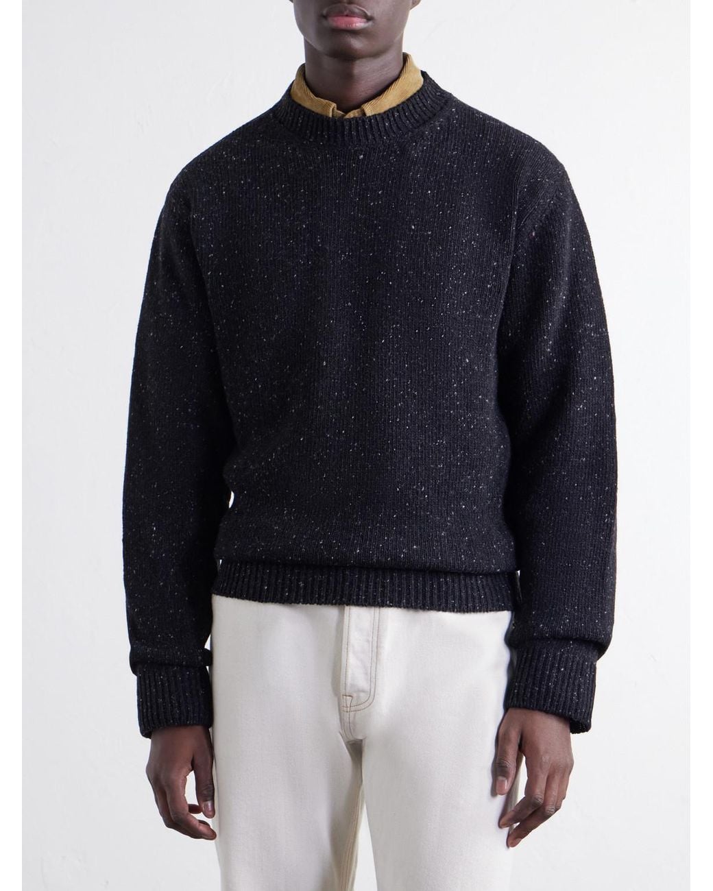 Drake's Blue Donegal Mélange Wool, Silk And Cashmere-Blend Sweater for men