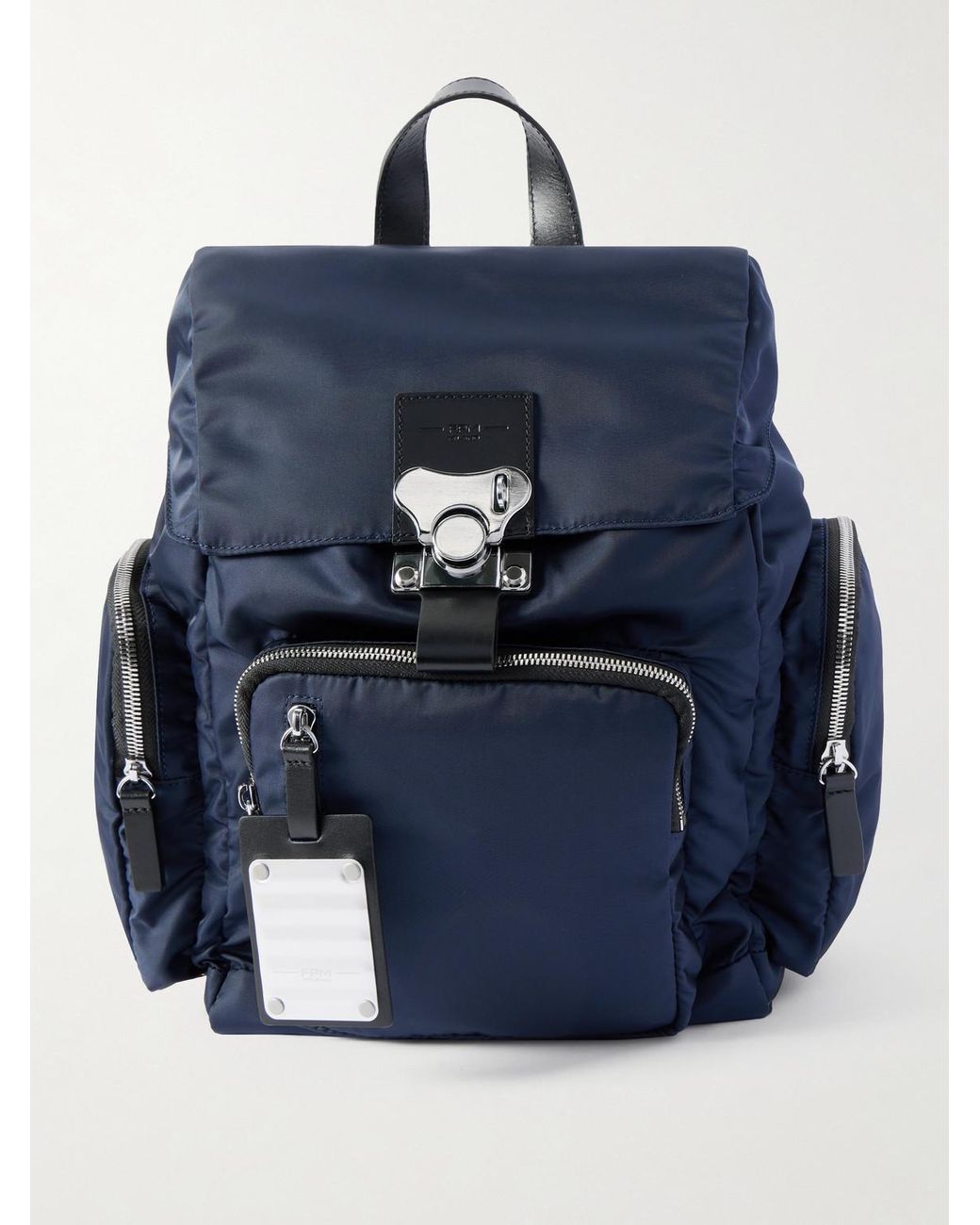 Fpm Milano Blue Bank On The Road Butterfly Pc Small Leather-Trimmed Econyl Backpack for men