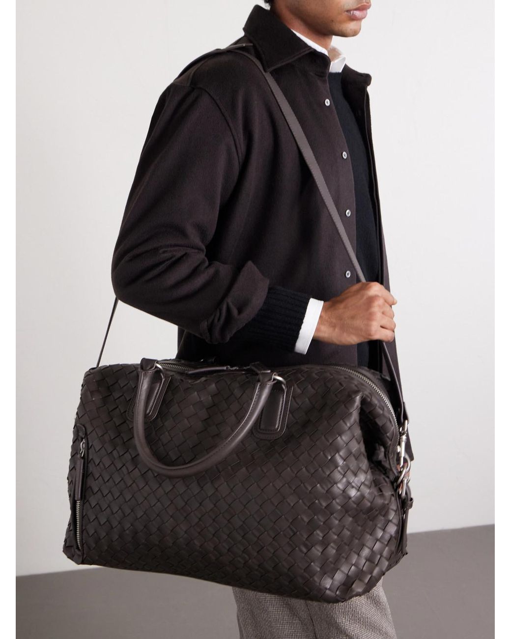 Officine Creative Black Armor/019 Woven Leather Weekend Bag for men