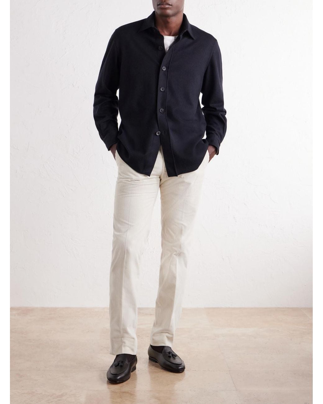 Rubinacci Blue Blanket Cashmere-Blend Jersey Shirt for men