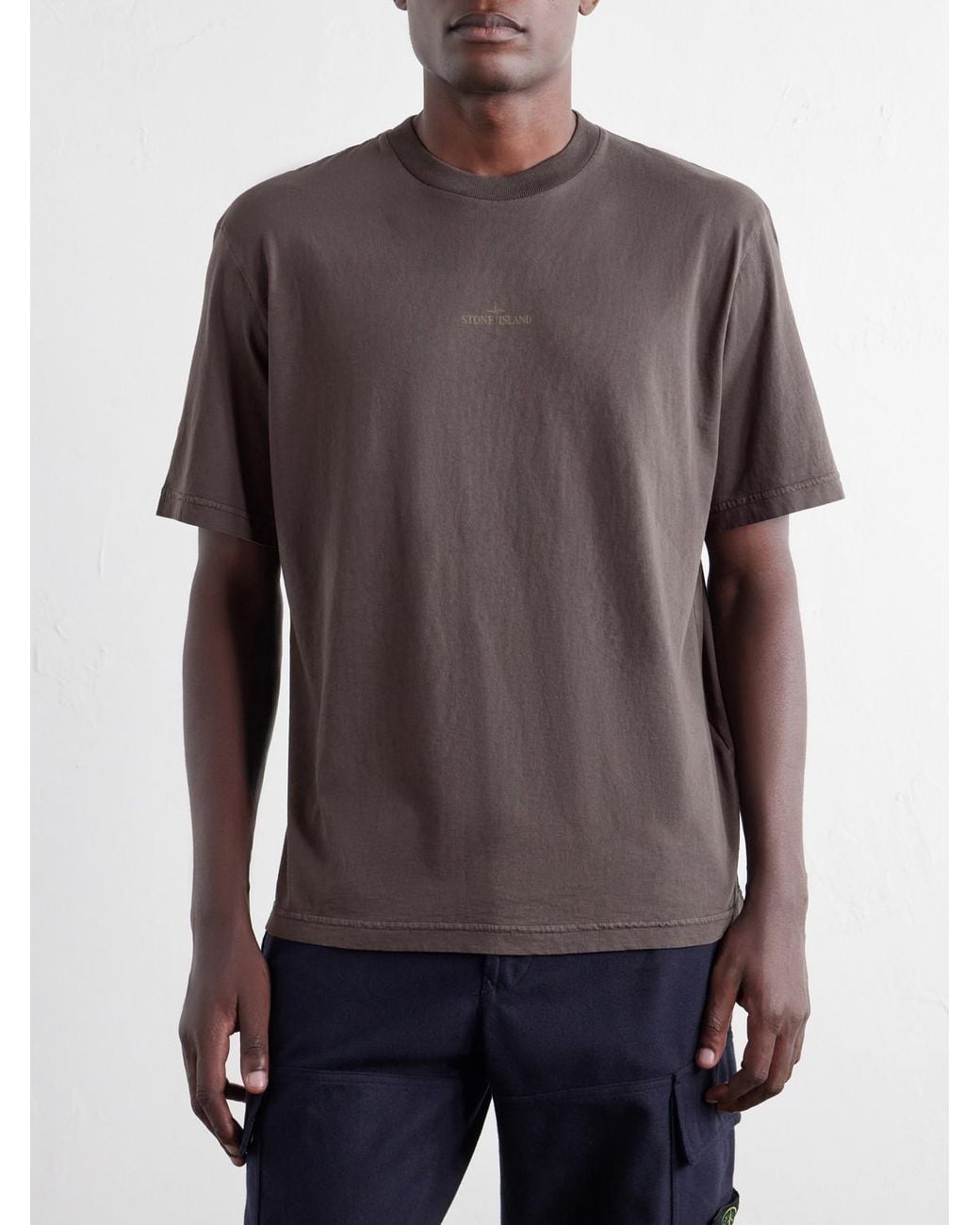 Stone Island Brown Garment-Dyed Printed Organic Cotton-Jersey T-Shirt for men