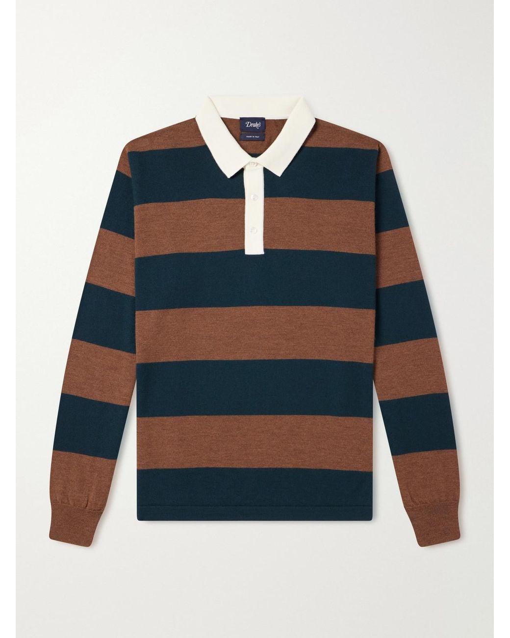 Drake's Blue Striped Merino Wool-Jersey Polo Shirt for men