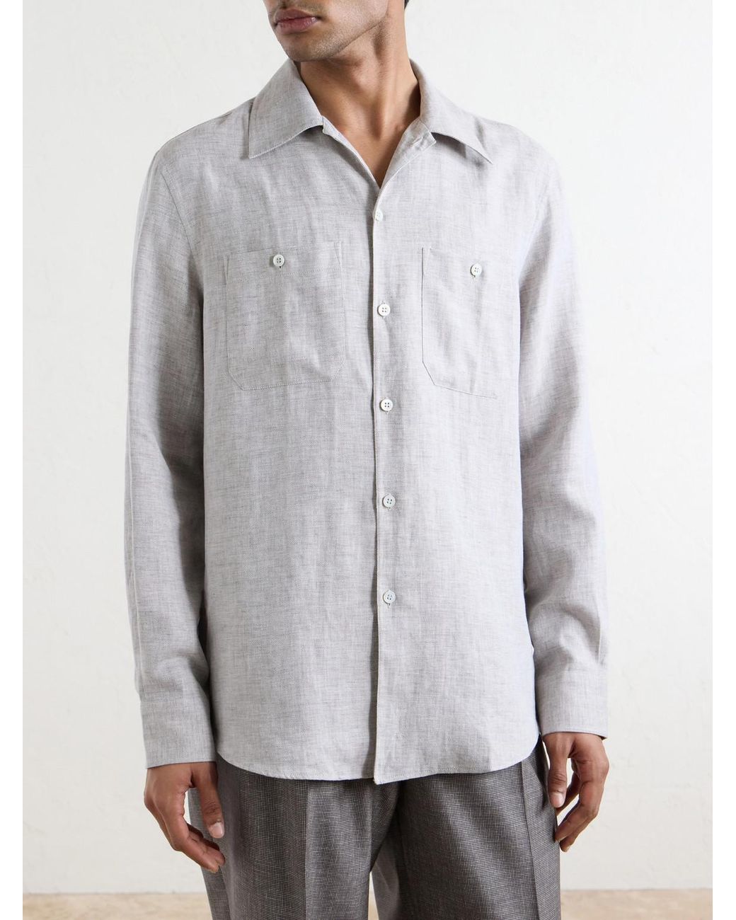 Brunello Cucinelli White Hemp, Linen And Cotton-Blend Shirt for men