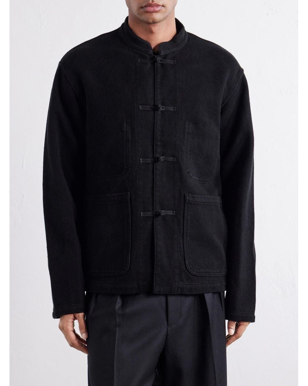 Blue Blue Japan Black Mandarin-Collar Cotton-Sashiko Jacket for men