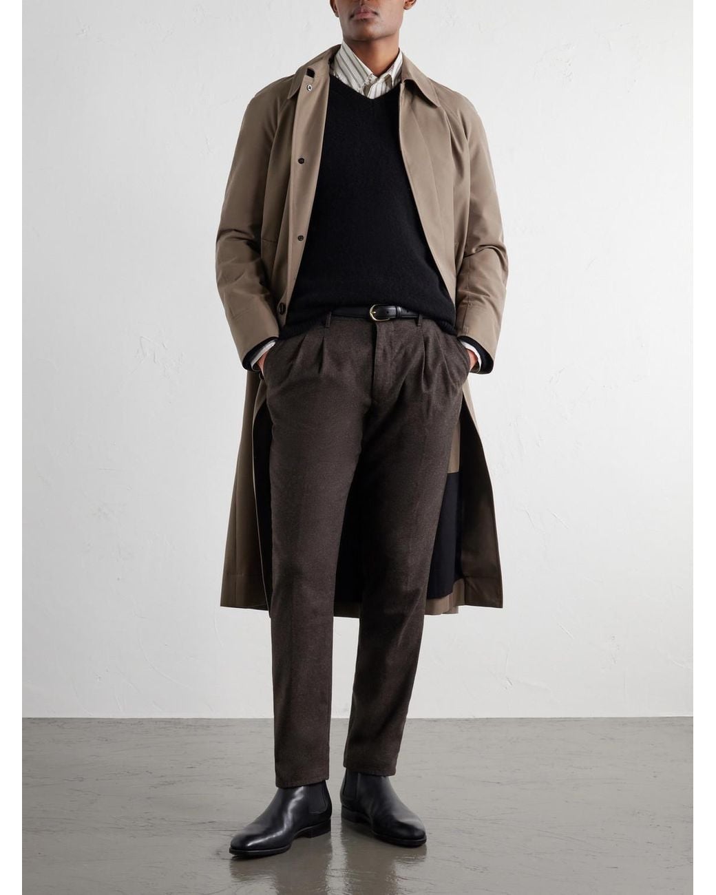 Slowear Gray Tapered Pleated Wool-Blend Flannel Trousers for men