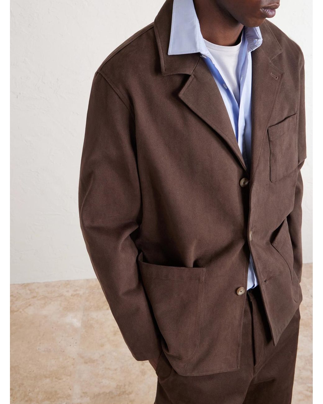 De Bonne Facture Brown Traveler Cotton-Twill Suit Jacket for men
