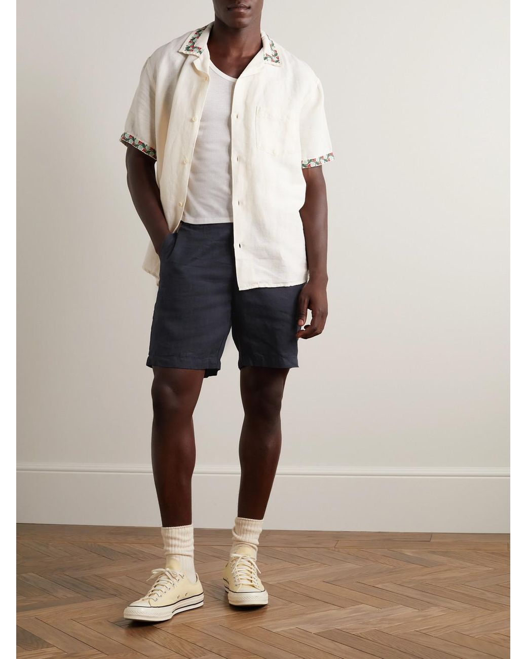 Orlebar Brown Blue Cornell Slim-Fit Linen Shorts for men
