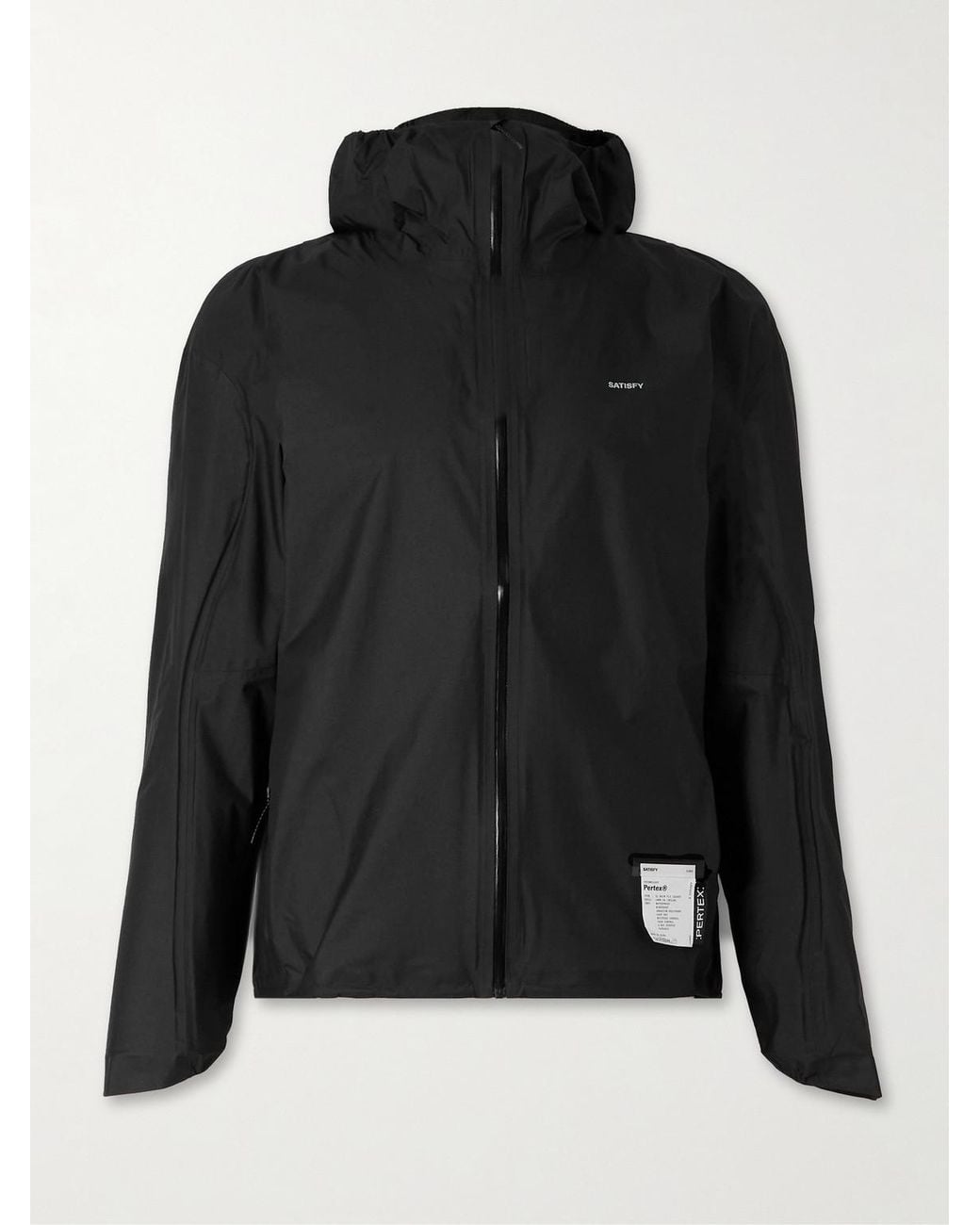 Satisfy Black Rain Fly Hooded Logo-Printed Pertex Shield Air Jacket for men