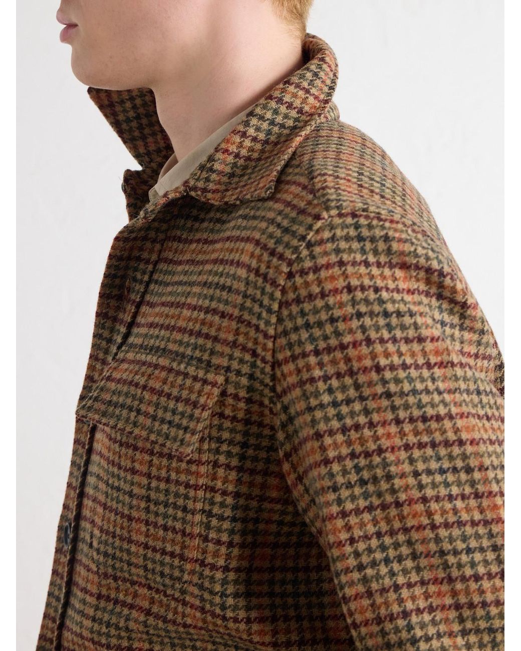 De Petrillo Brown Houndstooth Virgin Wool Overshirt for men