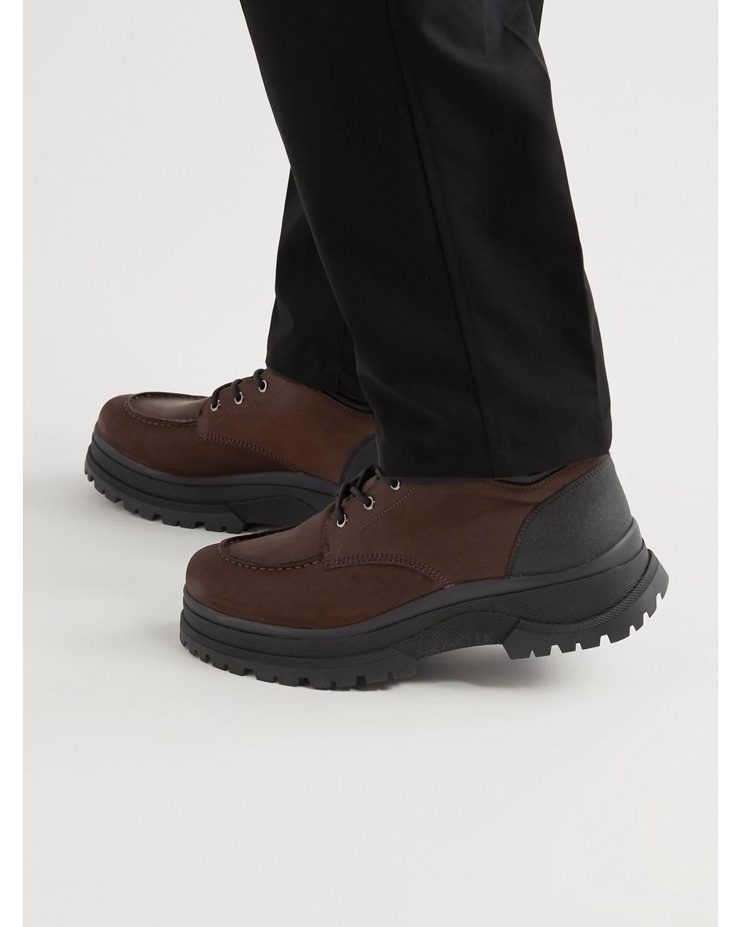 Moncler Black Ulderic Leather-Trimmed Shearling-Lined Nubuck Boots for men