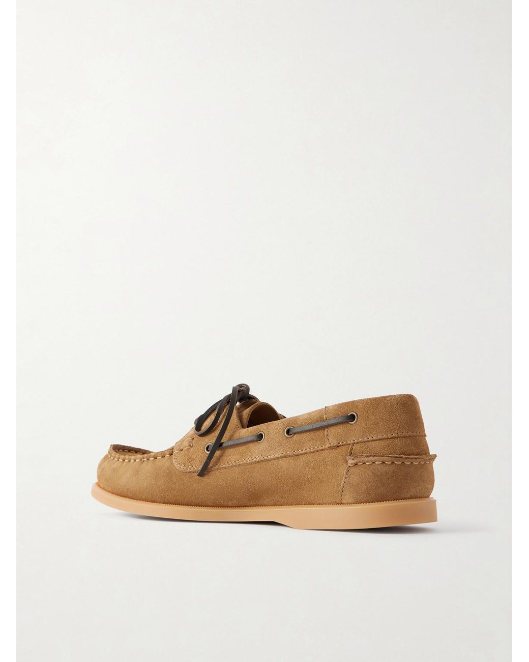 Mr P. Brown Leather-Trimmed Suede Boat Shoes for men